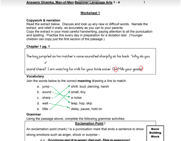 Beginners Language Arts Answer Key sample page