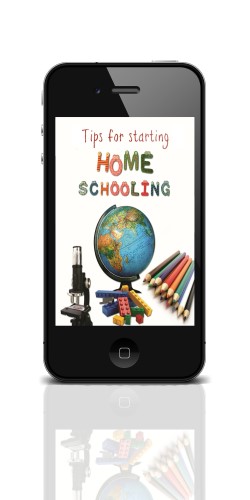Phone with Tips for Starting Homeschooling ebook on screen.