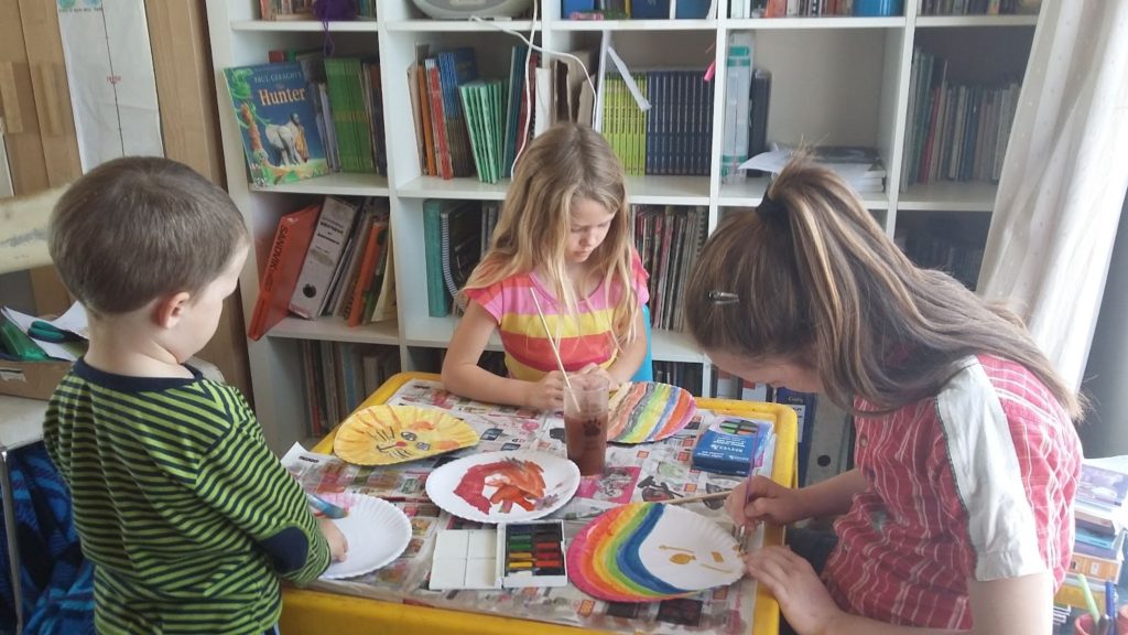 Homeschooled children in South Africa doing art and crafts
