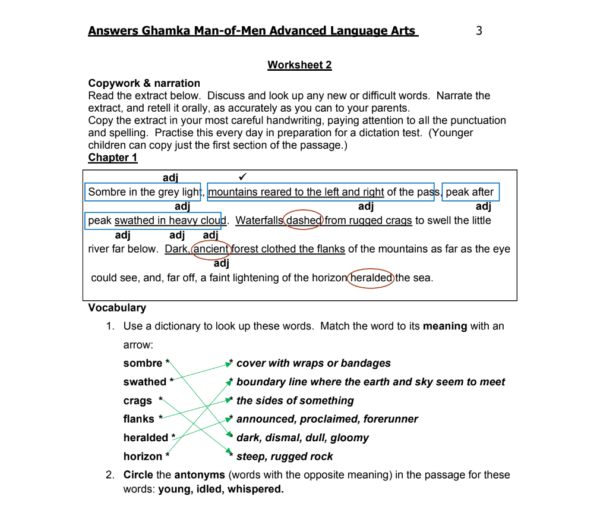Advanced Language Arts sample answer sheet
