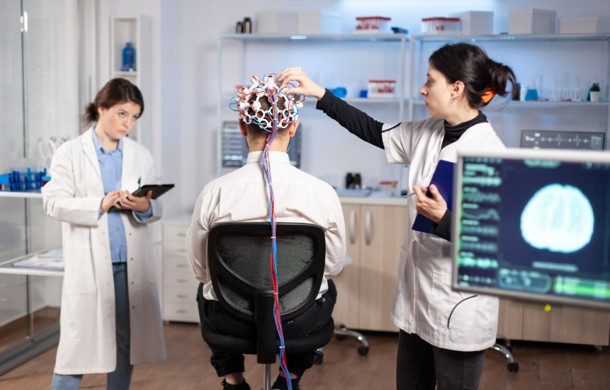 Brain imaging scans being conducted on a student