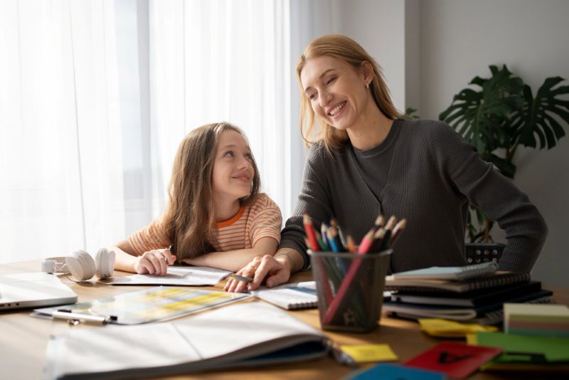 A homeschooling mother and daughter enjoying personalised homeschooling grades 7-9